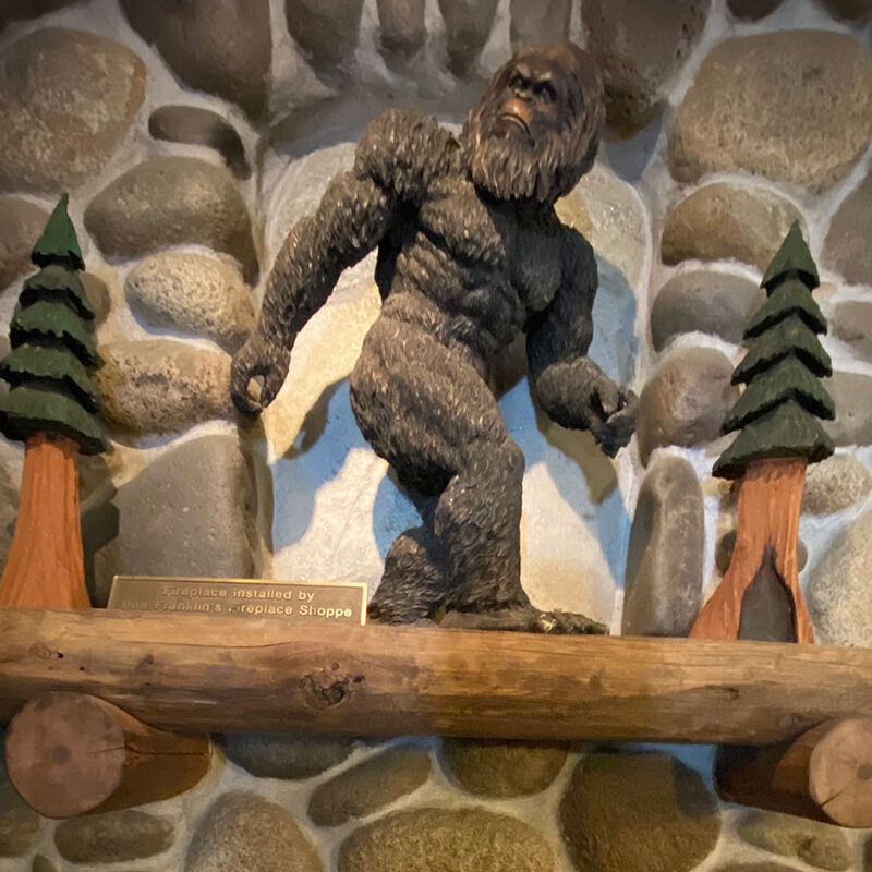 Sasquatch statue on Fireplace at Sasquatch Bar and Grill